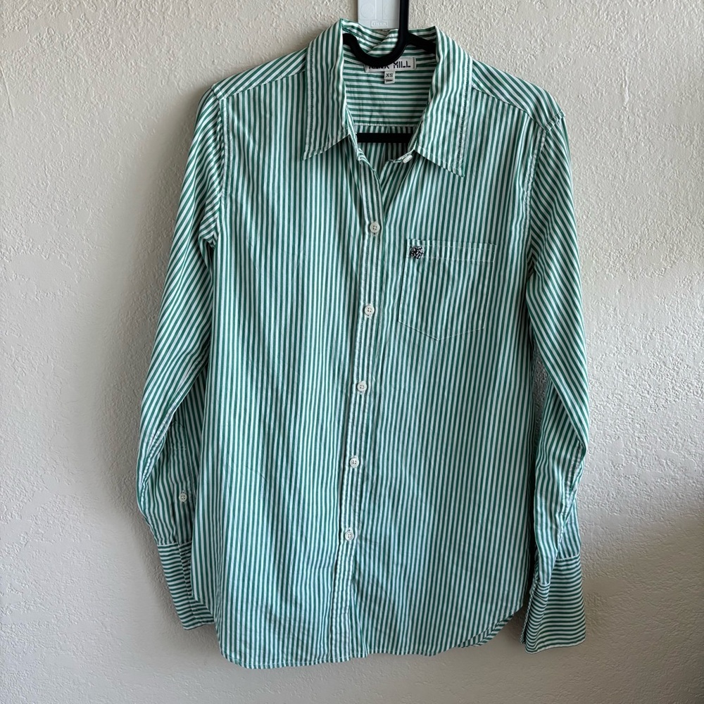 Alex Mill Standard Button-Down Stripe Shirt Relaxed Portuguese Cotton Green XS